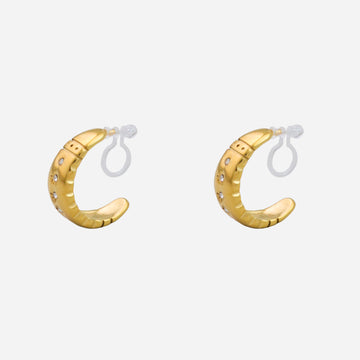 Diamond-set bullhorn Clip-on Hoop Earrings - SOMIY