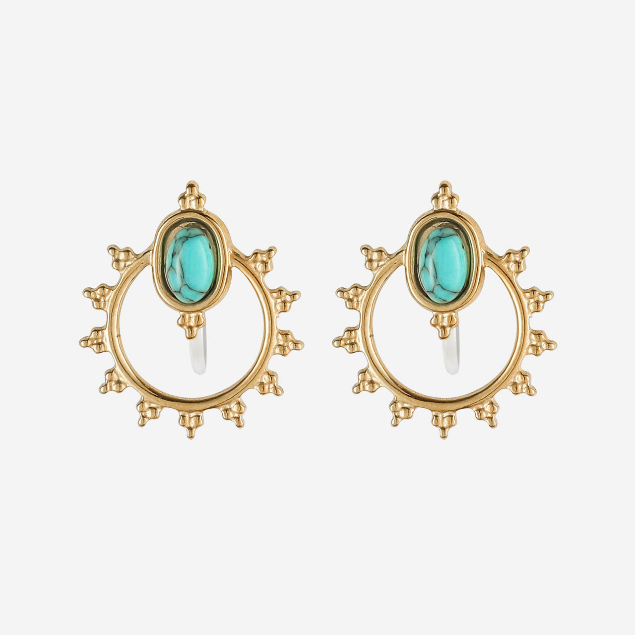 Turquoise Clip On Stud Earrings- Glod