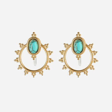 Turquoise Clip On Stud Earrings- Glod