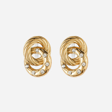 Double hoop zirconia Clip-On Stud Earrings - Gold