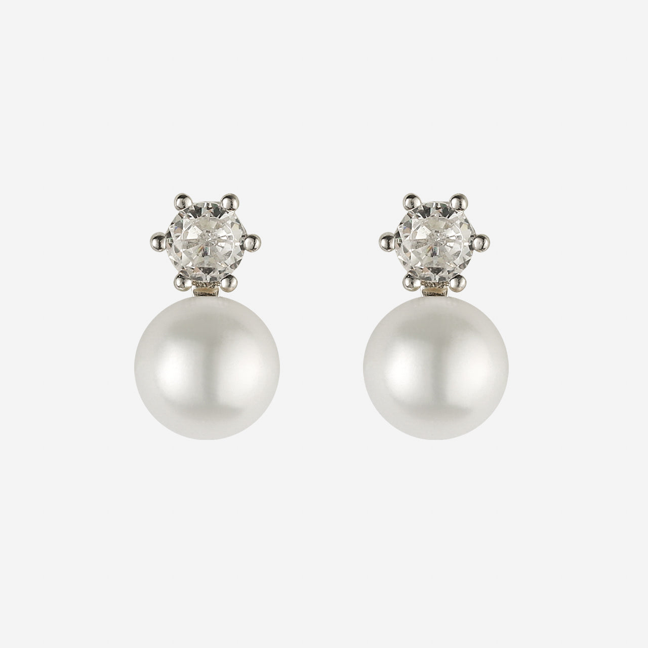 Simple Diamond Pearl Clip-On Stud Earrings - silver