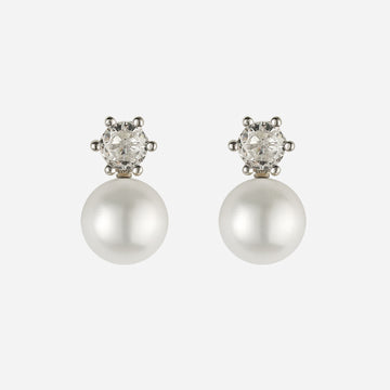 Simple Diamond Pearl Clip-On Stud Earrings - silver - SOMIY
