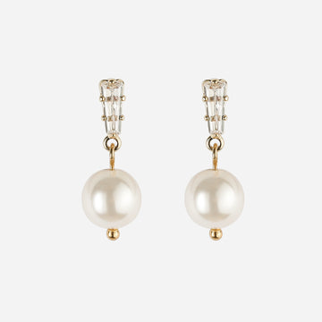 Crystal pearl Clip-On Chain Earrings - Gold - SOMIY