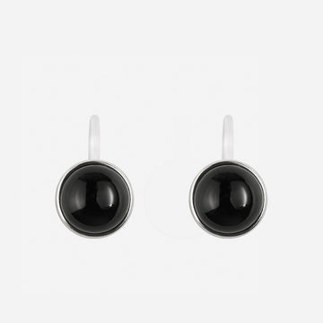 Black Onyx Clip On Earrings - Silver - SOMIY