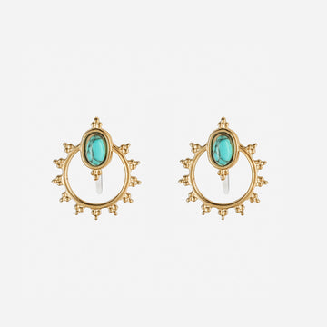 Turquoise Clip On Stud Earrings- Glod - SOMIY