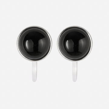 Black Onyx Clip On Earrings - Silver