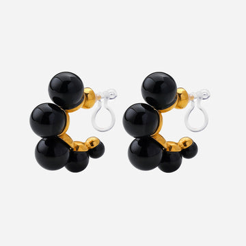 Black Pearls Clip-On Hoop Earrings - Gold - SOMIY