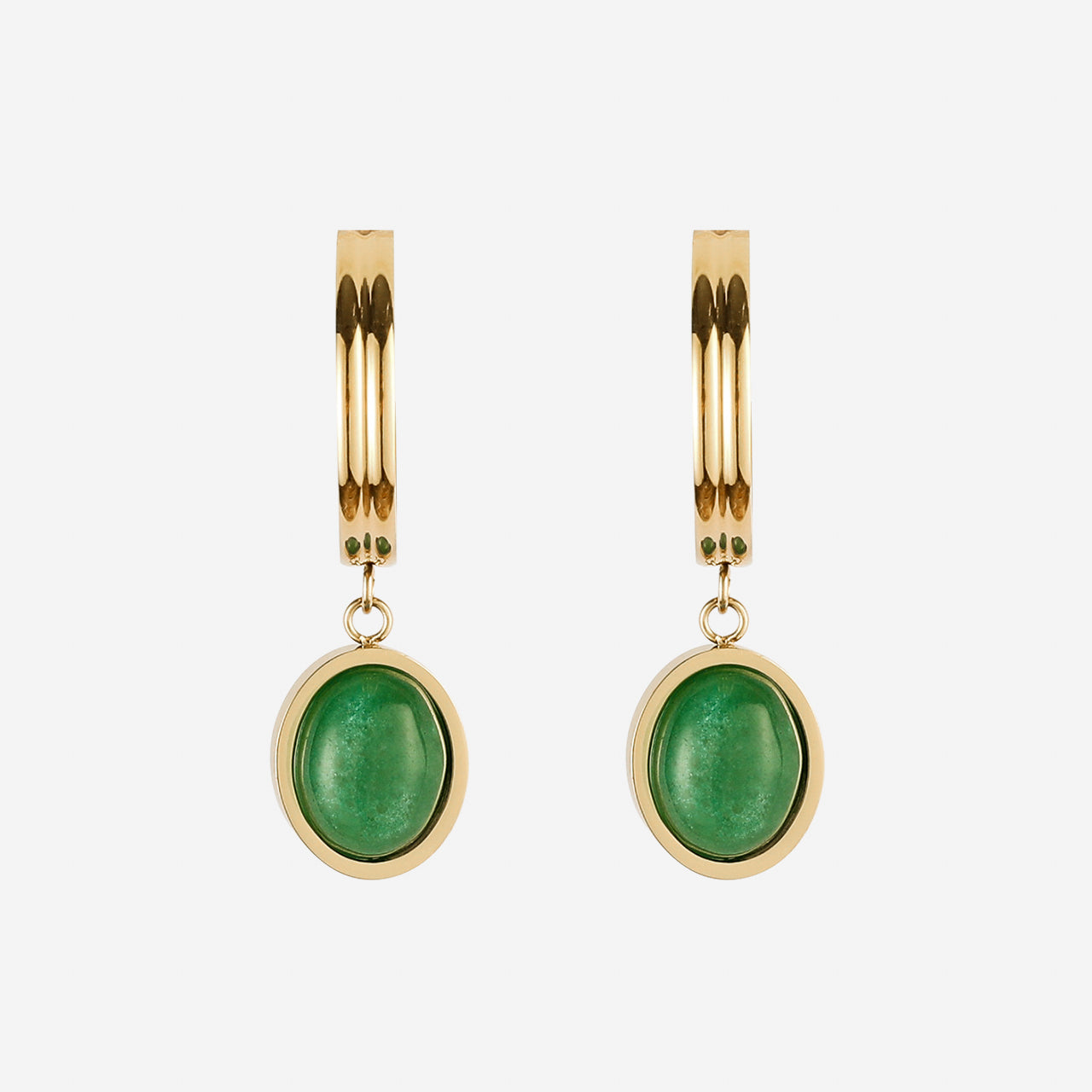Emerald Clip-On Hoop Earrings -gold