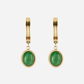 Emerald Clip-On Hoop Earrings -gold