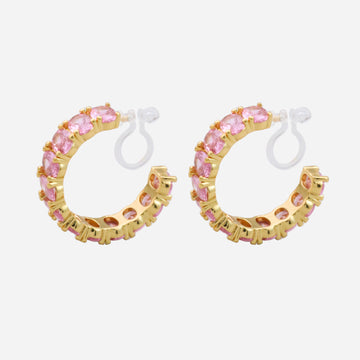 Pink diamond Clip-On Hoop Earrings - SOMIY