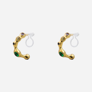 C-shaped colored diamond Clip-on Hoop Earrings - SOMIY