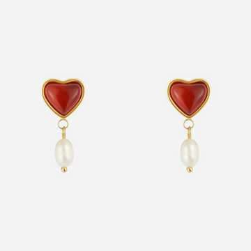 Heart Agate Pearl Clip-On Earrings-Golden - SOMIY