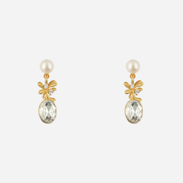 Diamond Flower Pearl Clip-On Earrings - SOMIY