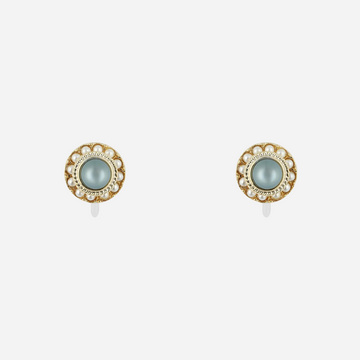 Blue Agate Clip On Earrings- Glod - SOMIY