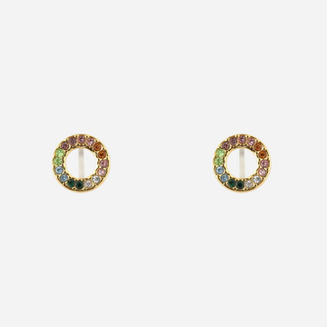 Colorful Round Diamonds Clip-On Stud Earrings - Gold - SOMIY