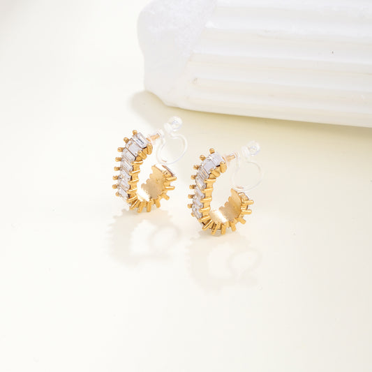 C-shaped zircon Clip-On Hoop Earrings - Gold