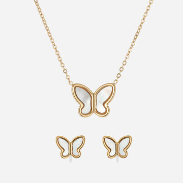 White Flow Butterfly Set (Clip-On Earrings&Necklace) - SOMIY