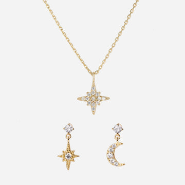 Diamond Star & Moon Set (Clip-On Earrings&Necklace) - SOMIY
