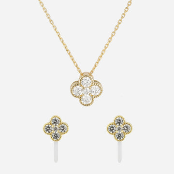 Four Leaf Clover Diamond Set (Clip-On Earrings&Necklace) - SOMIY