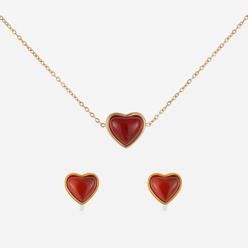 Red Wine Heart Cute Set (Clip-On Earrings&Bracelet) - SOMIY