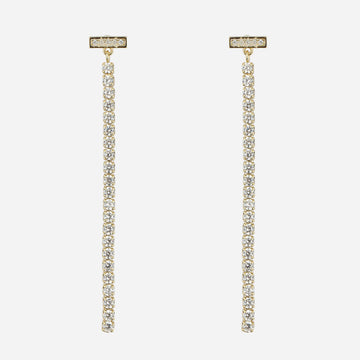 T-Shaped Diamond Clip Chain Earrings - Gold - SOMIY