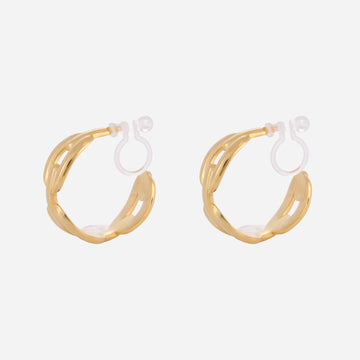 Round Chain Clip-on Hoop Earrings - Gold - SOMIY