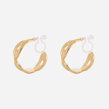 Round Chain Clip-on Hoop Earrings - Gold