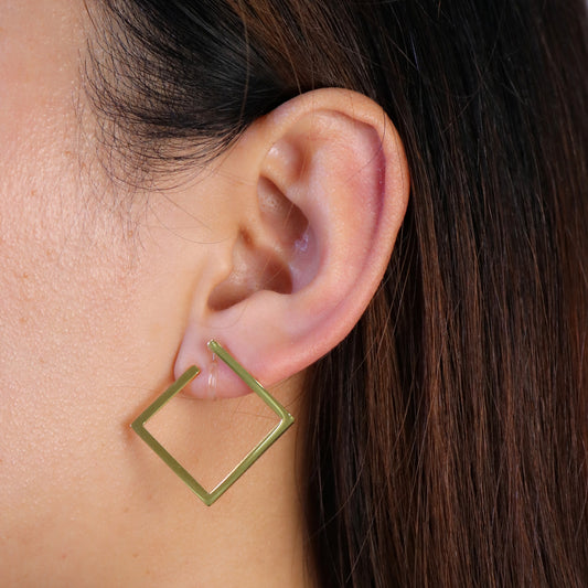 Quadrilateral Clip-On Stud Earrings - Gold