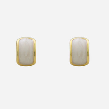 White oil drop Clip-On Stud Earrings - Gold - SOMIY