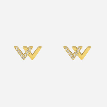 W-shaped Diamond Clip-On Stud Earrings - SOMIY