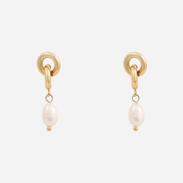 Pearl Clip-On Chain Earrings - Gold
