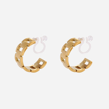 Wide Chain Clip-On Hoop Earrings - Gold