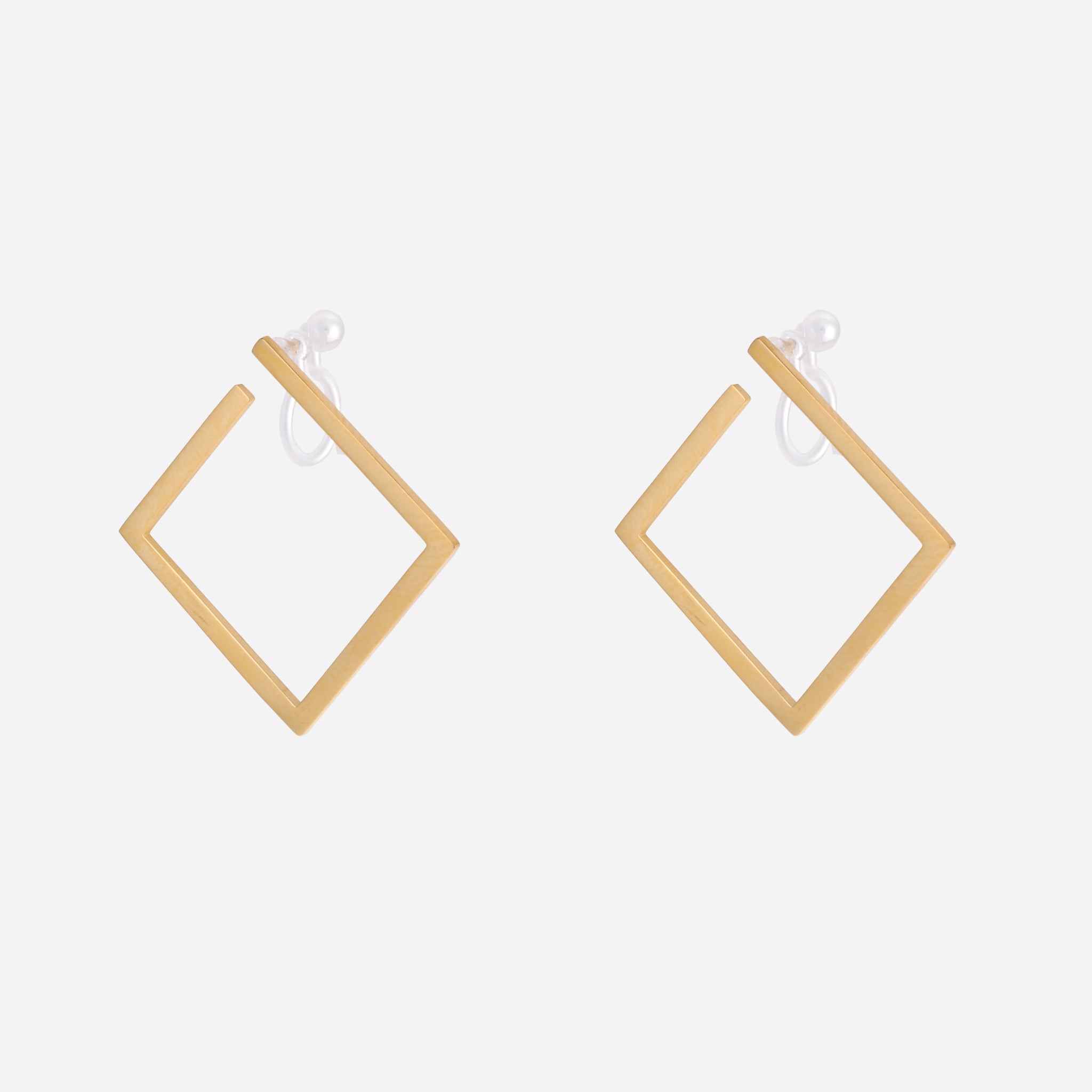 Quadrilateral Clip-On Stud Earrings - Gold