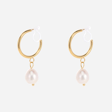 Olivia Little Pearl Clip-on Hoop Earrings - SOMIY