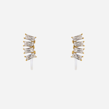 Scalloped diamond Clip-On Stud Earrings - Gold