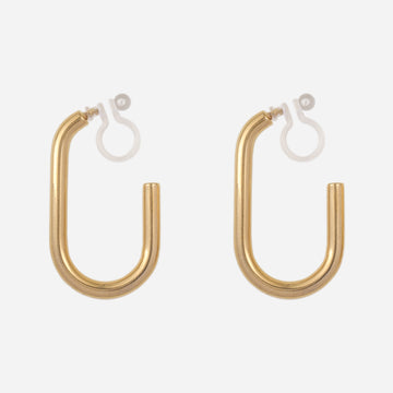 Oval Clip-On Hoop Earrings - Gold