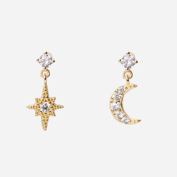 Star & Moon Clip-On Chain Earrings