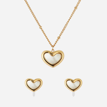 Mother of Pearl Heart Set (Clip-On Earrings&Necklace) - SOMIY
