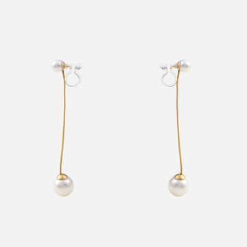 Minimalist Pearl Clip-On Chain Earrings - Gold - SOMIY