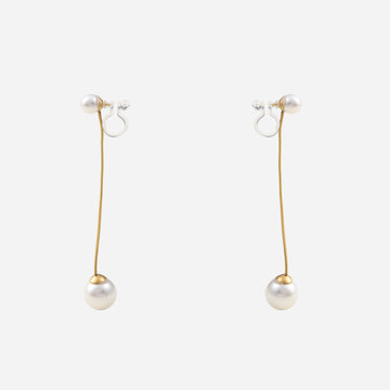 Minimalist Pearl Clip-On Chain Earrings - Gold
