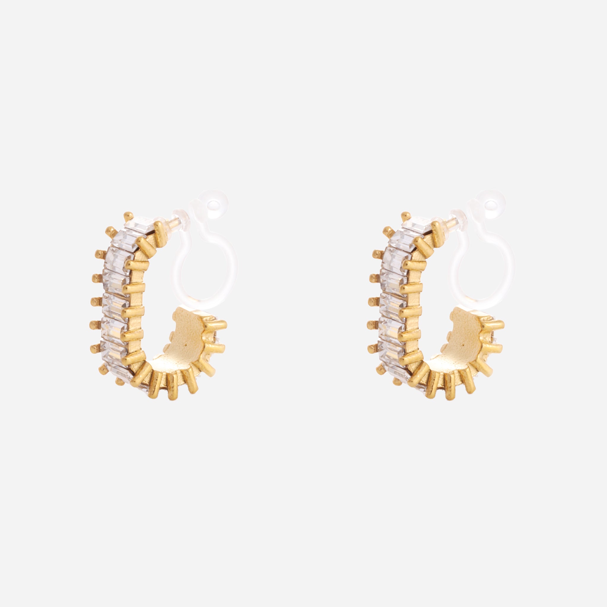C-shaped zircon Clip-On Hoop Earrings - Gold