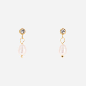 Diamond Pearl Clip-On Chain Earrings - Gold
