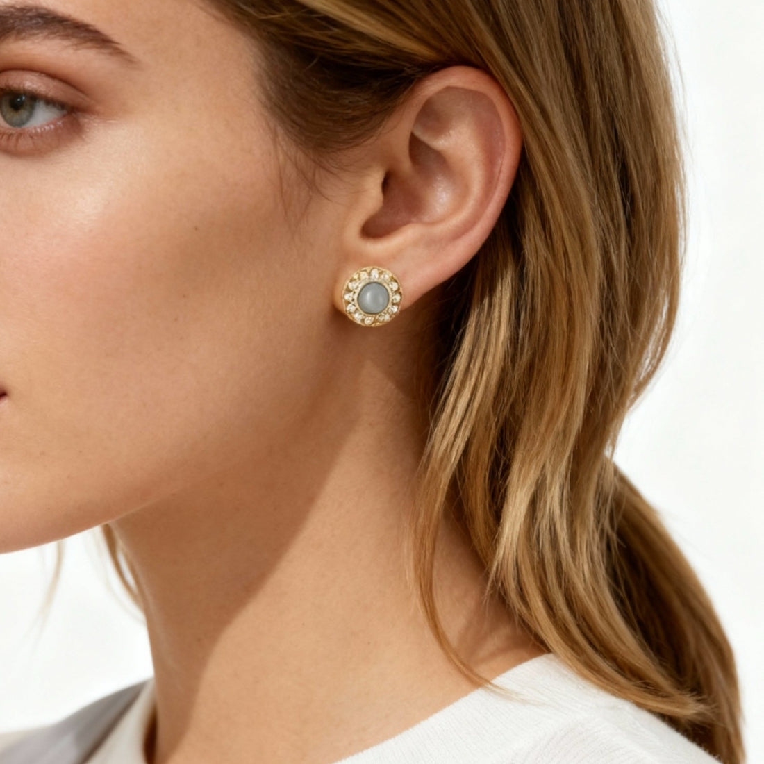 Blue Agate Clip-On Stud Earrings- Glod for non-pierced ears – SOMIY