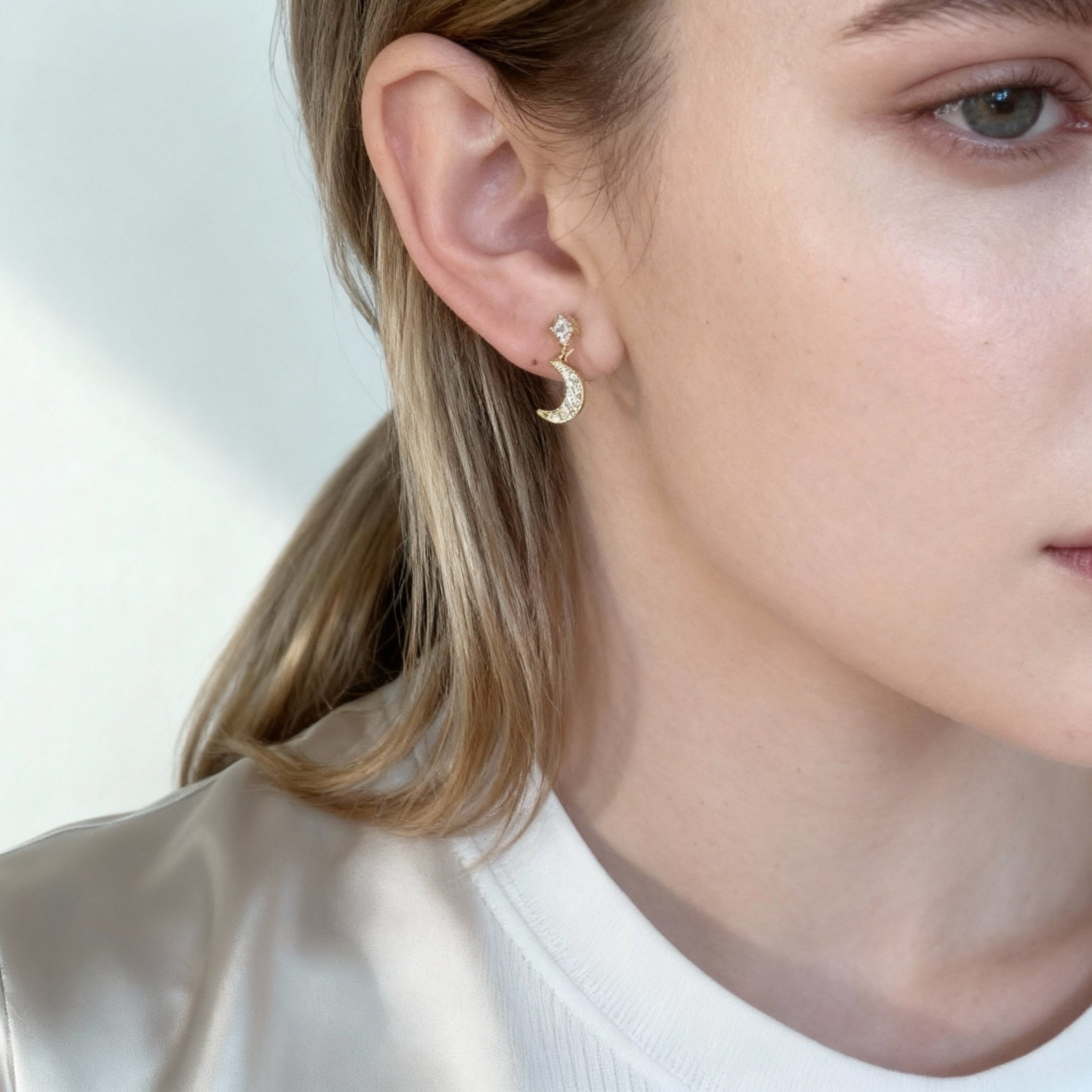 Ster & Maan Clip-On Ketting Oorbellen - Goud