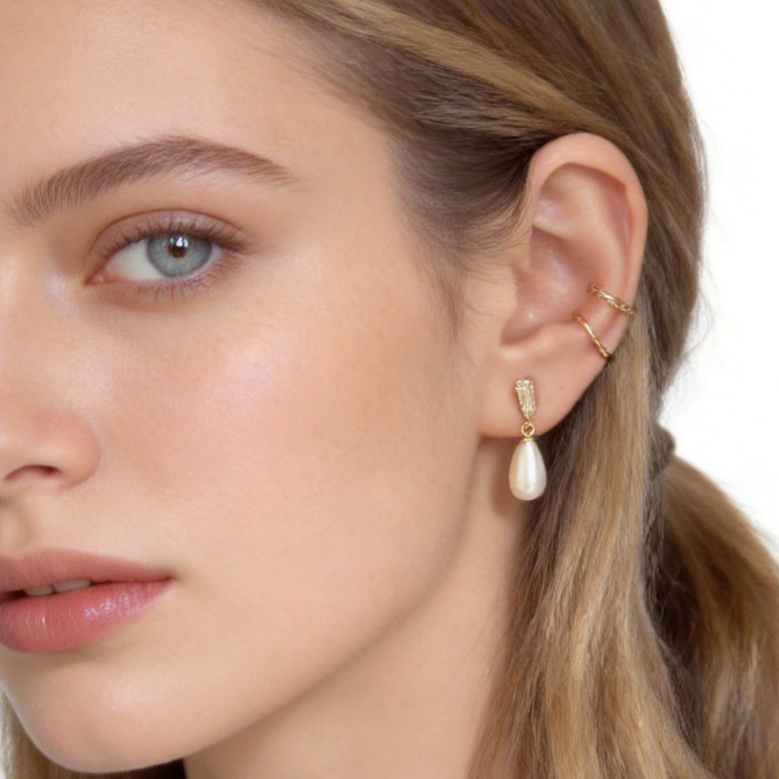 Luminous Pearl & Sparkling Diamond-Set Drop Clip-On Earrings in 18K gold and silver by SOMIY for non-pierced ears.