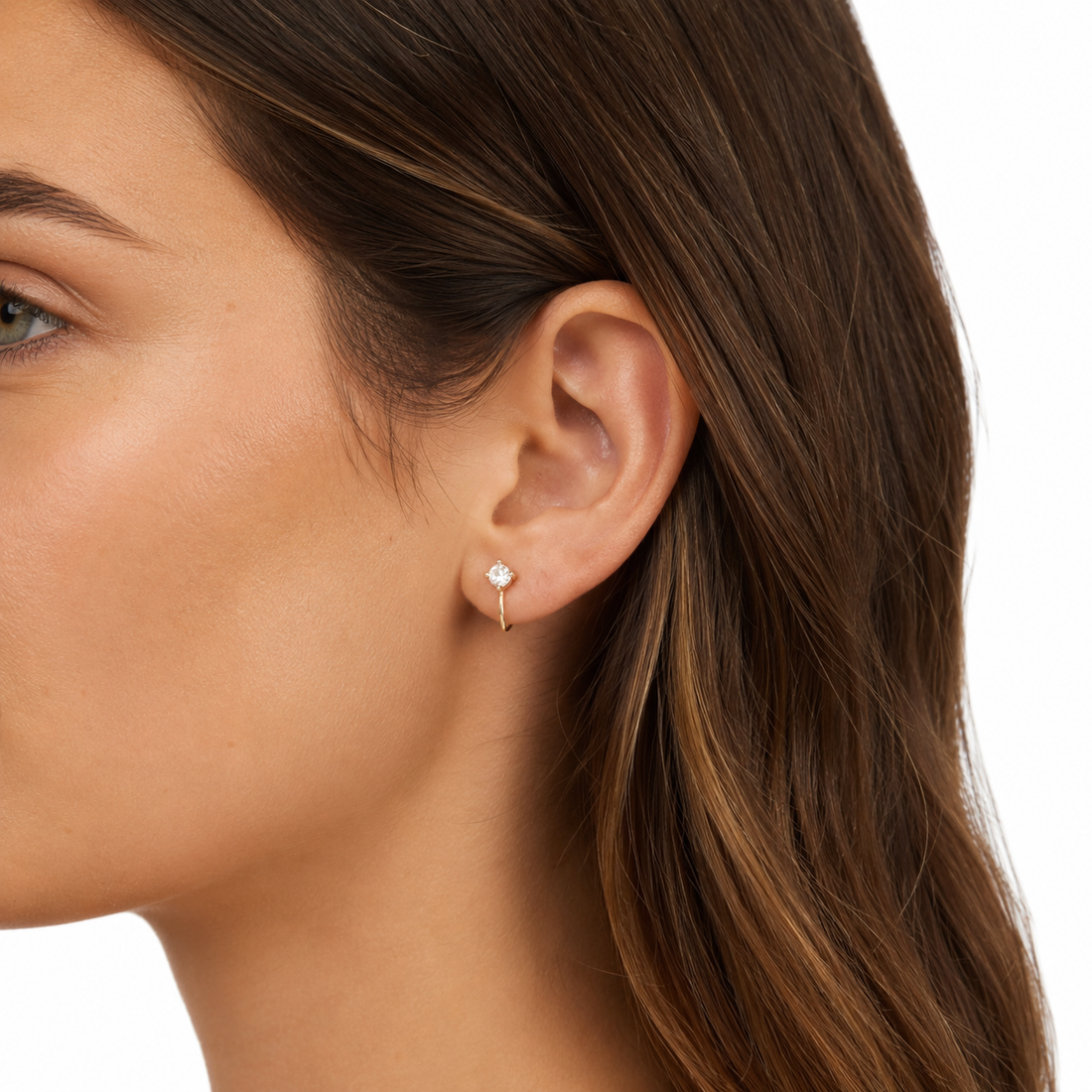 Gold solitaire crystal clip-on stud earrings with mosquito coil clips | SOMIY