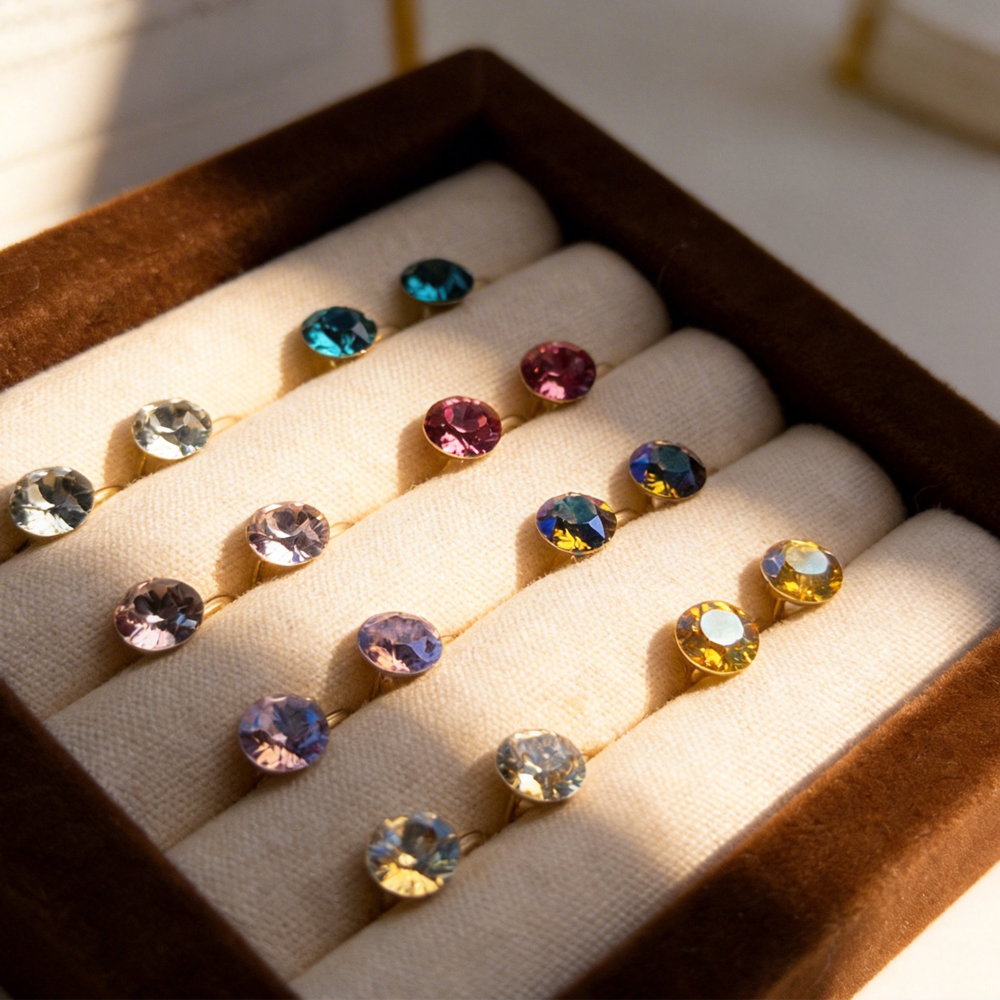 Teal Blue Crystal Clip-On Stud Earrings