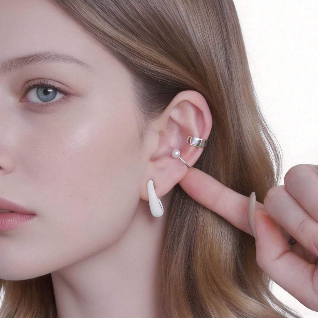 Beaded Texture Clip-On Hoop Earrings in polished silver by SOMIY for non-pierced ears.