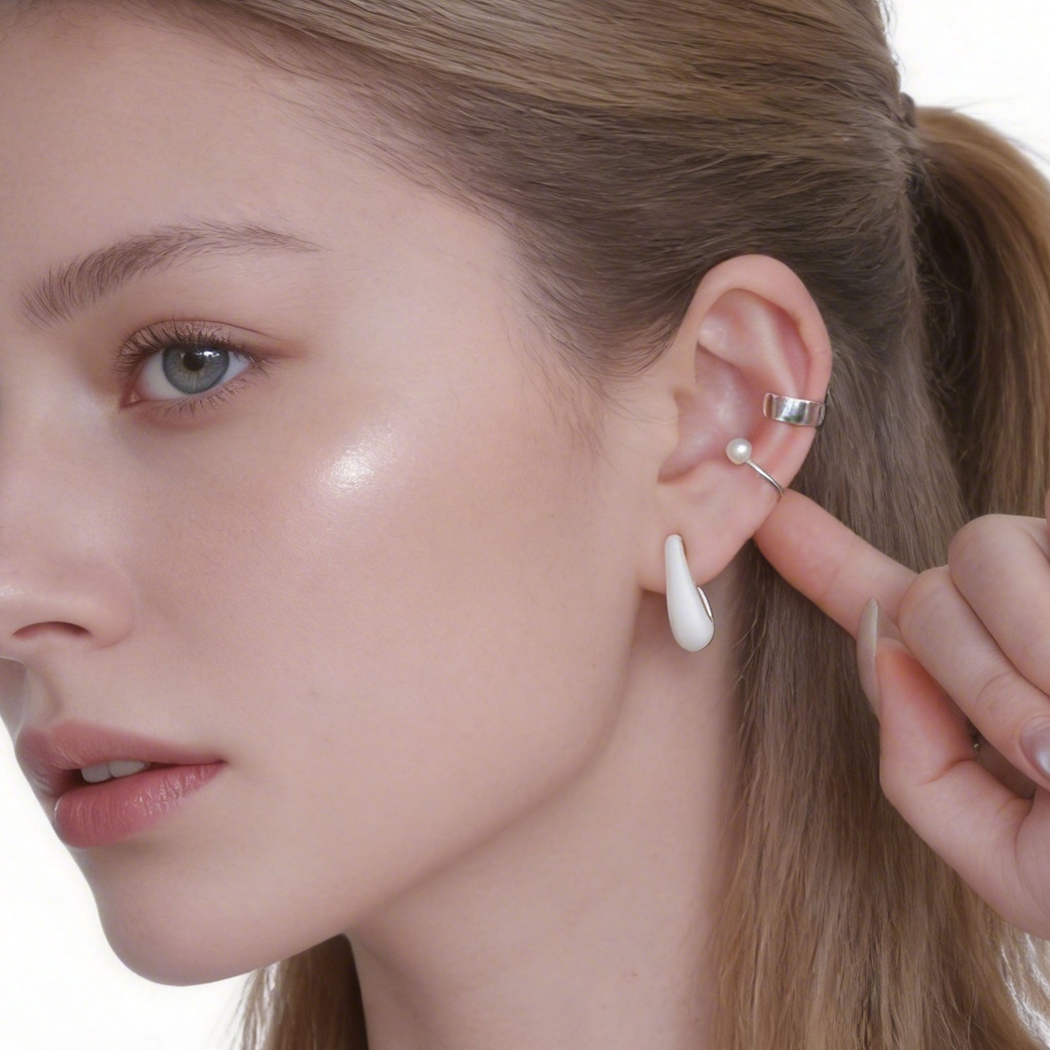 Beaded Texture Clip-On Hoop Earrings in polished silver by SOMIY for non-pierced ears.