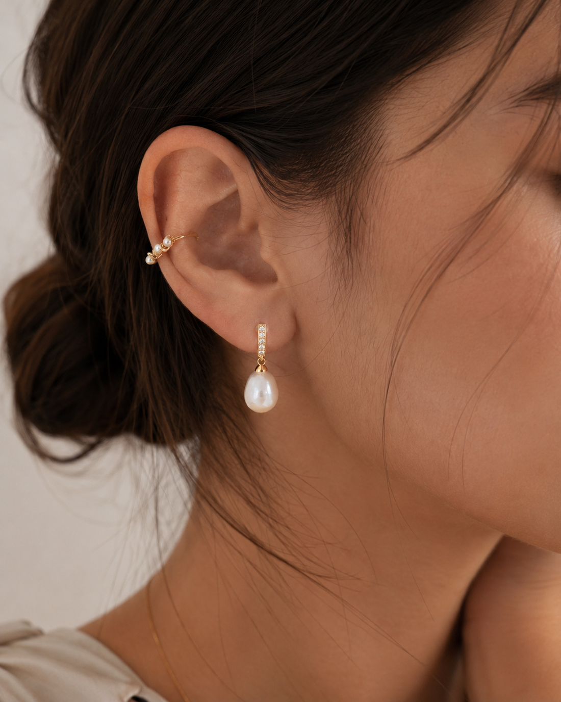 Five-Stone Diamond Pearl Clip-On Drop Earrings